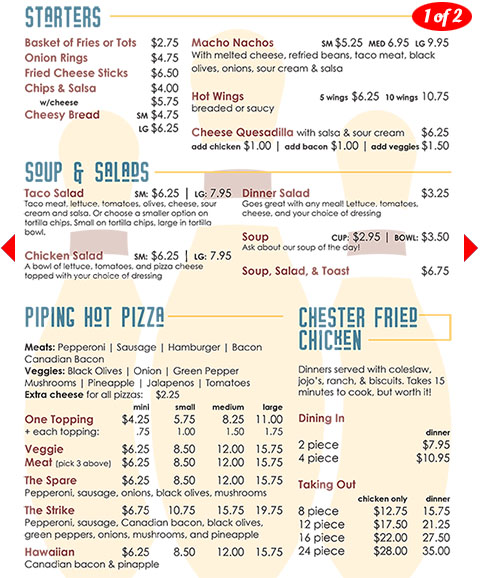 Trojan Lanes Menu Page 1